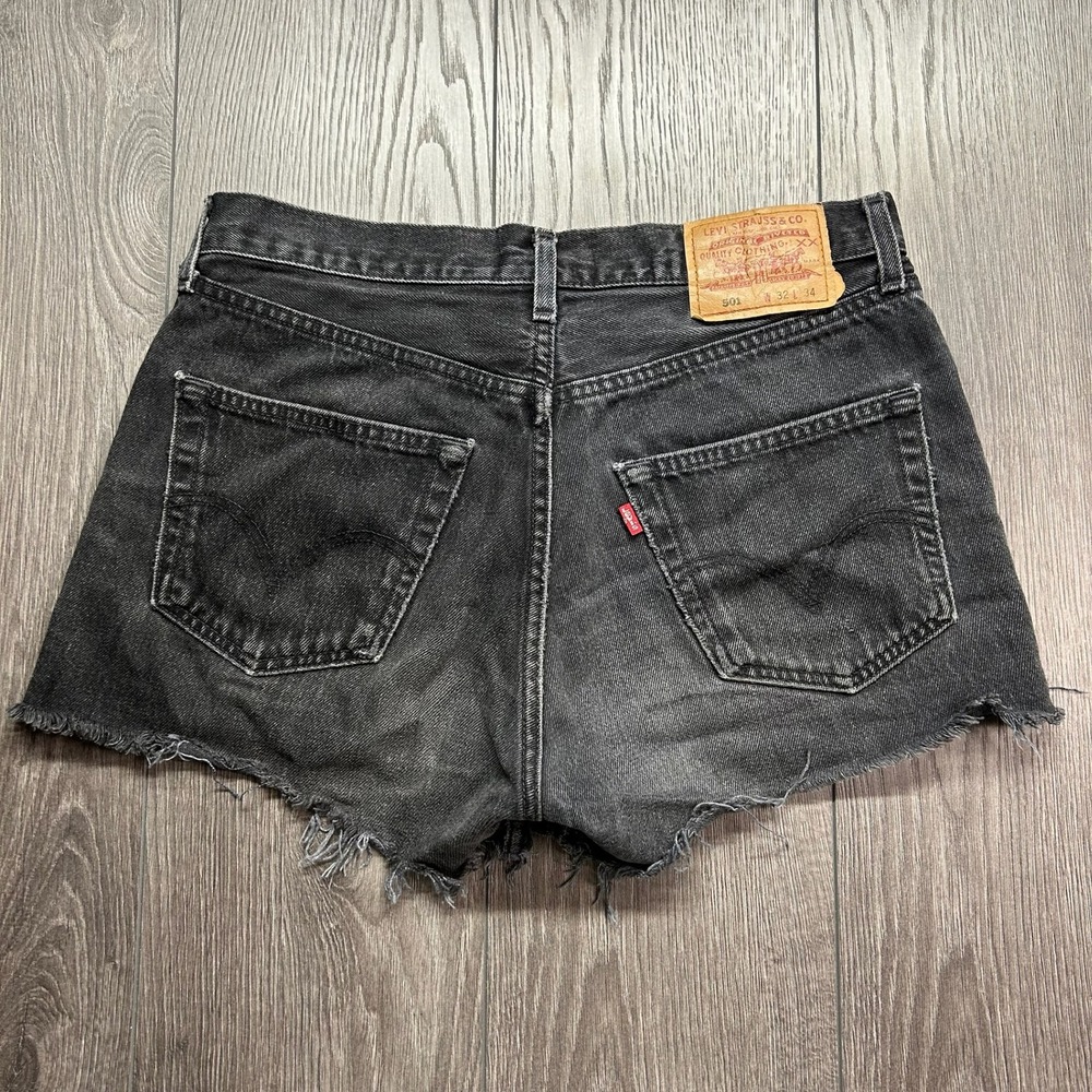 Vintage Levis 501 Black Denim Shorts 32 High Waisted Cut Offs 90s Button Fly